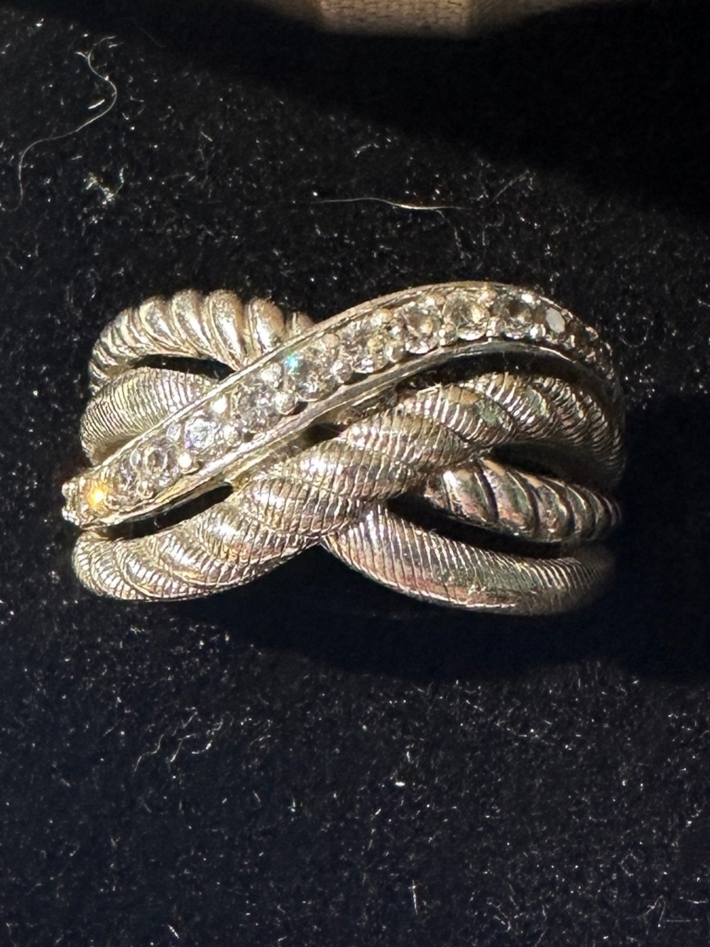 Judith Ripka Sterling Silver Crisscross Rope Design CZ Ring Sz 8